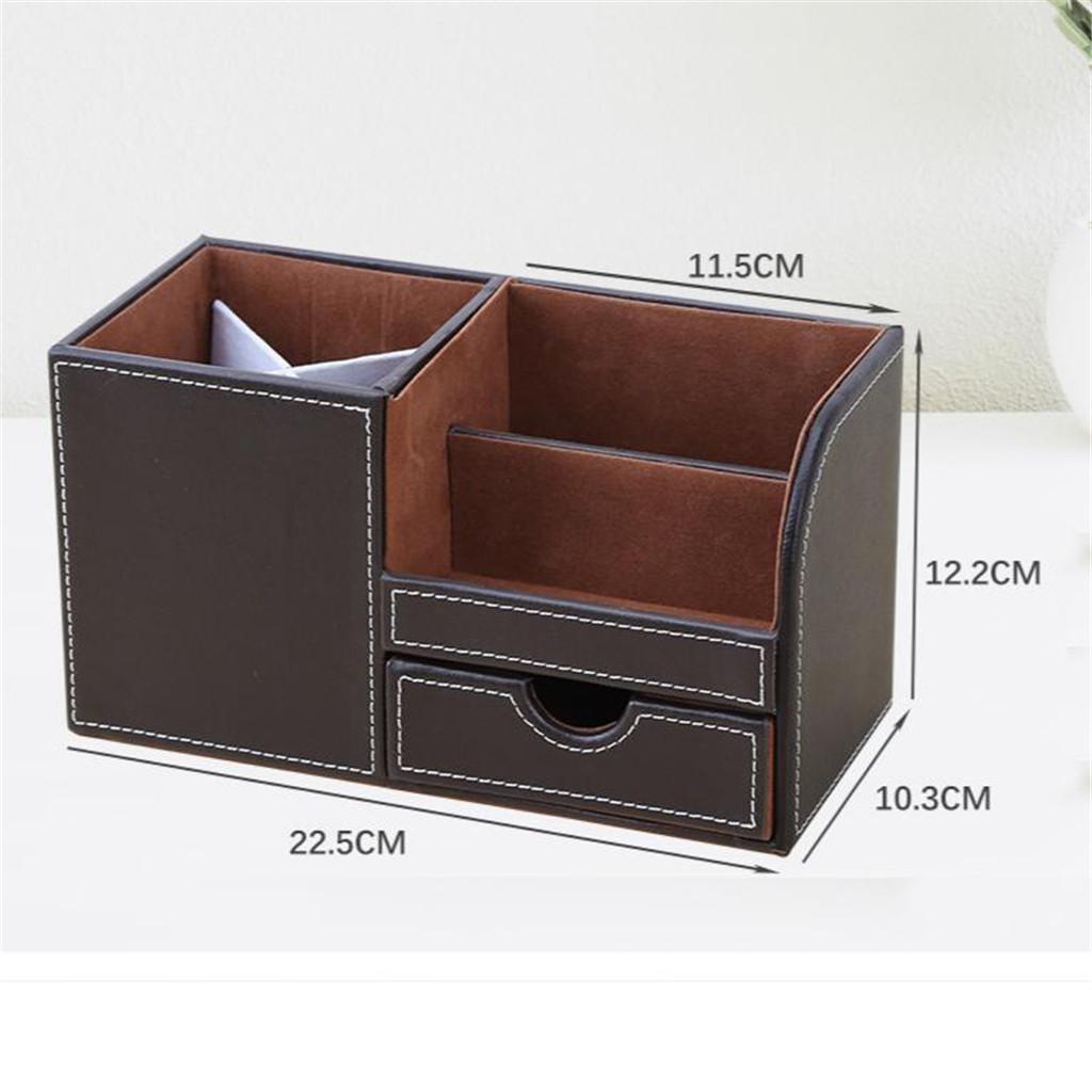 Multifunctional leather pen holder fashion desktop storage box Brown