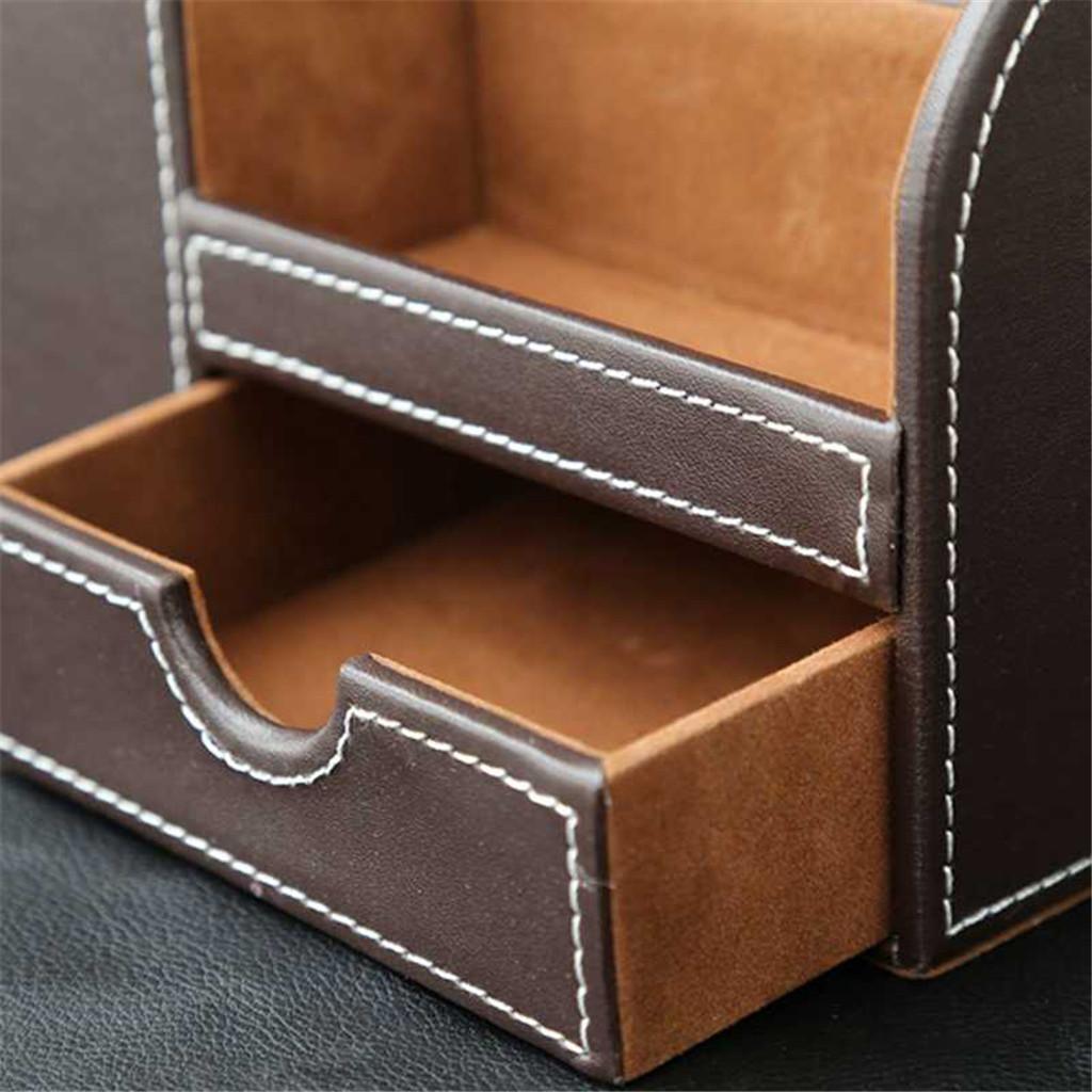 Multifunctional leather pen holder fashion desktop storage box Brown