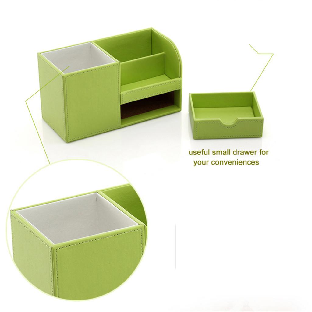 Multifunctional leather pen holder fashion desktop storage box Green