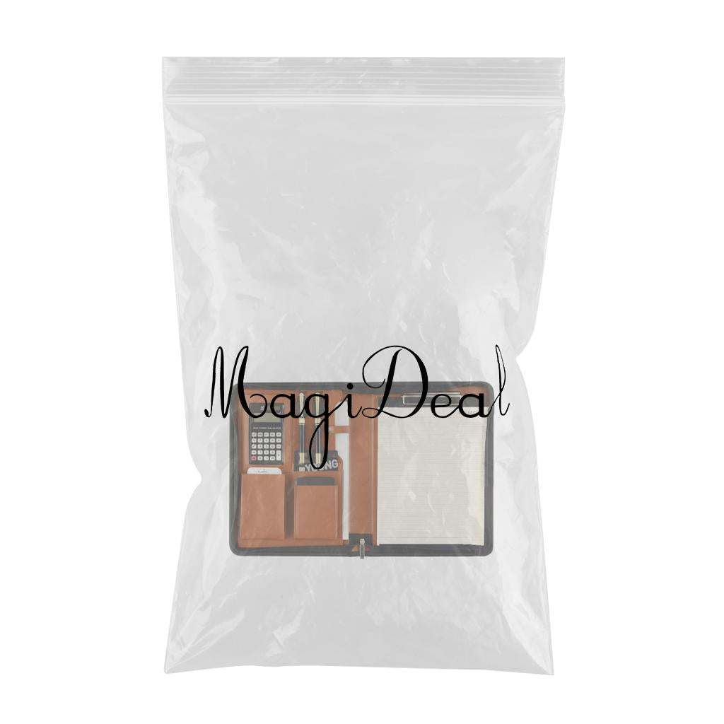 Zippered PU Leather Portfolio Organizer Business Document Folder Bag Brown D
