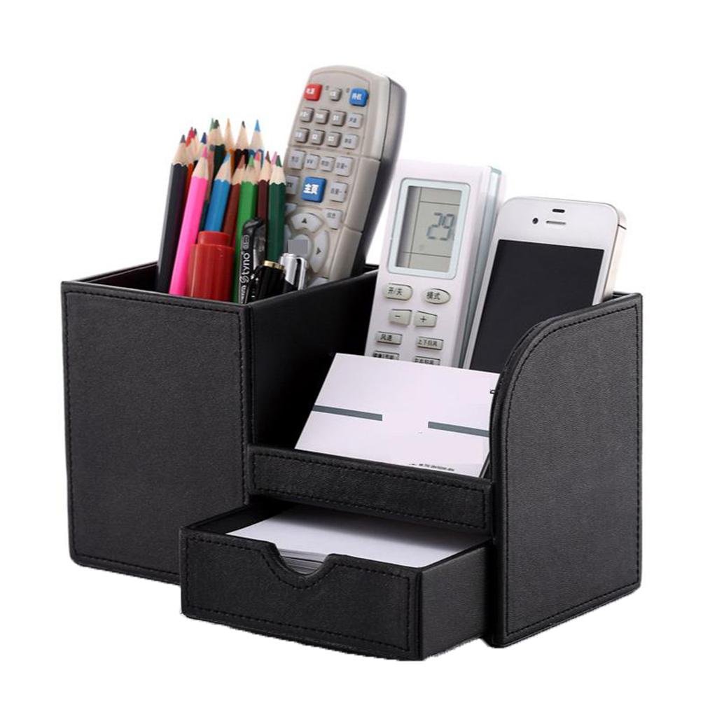 Multifunctional Storage Box Leather Pen Holder Brown