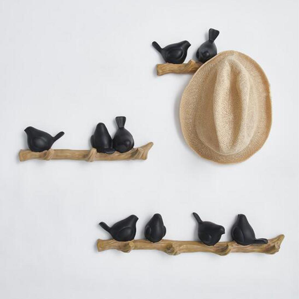Resin Wall Mounted Hanging Hook Realistic Birds Shape Wall Decor 2 Black