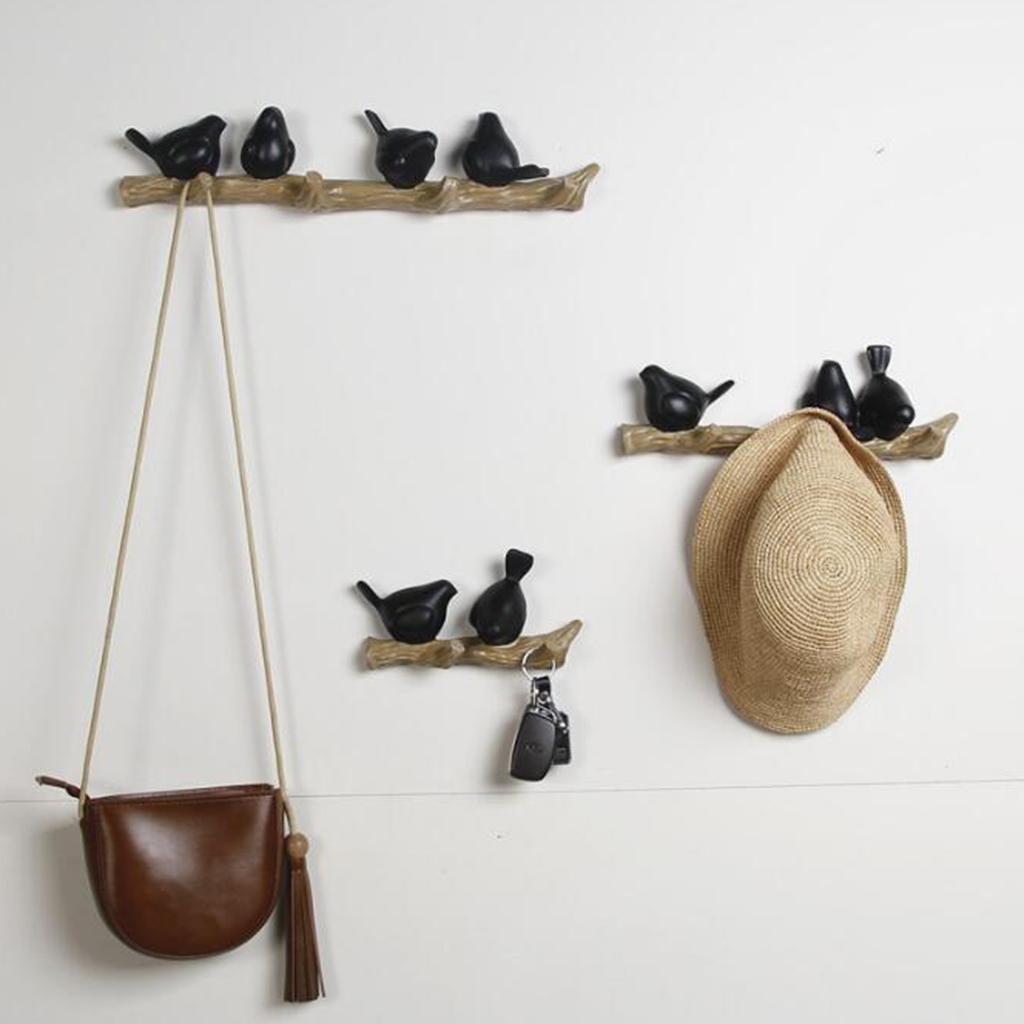 Resin Wall Mounted Hanging Hook Realistic Birds Shape Wall Decor 2 Black