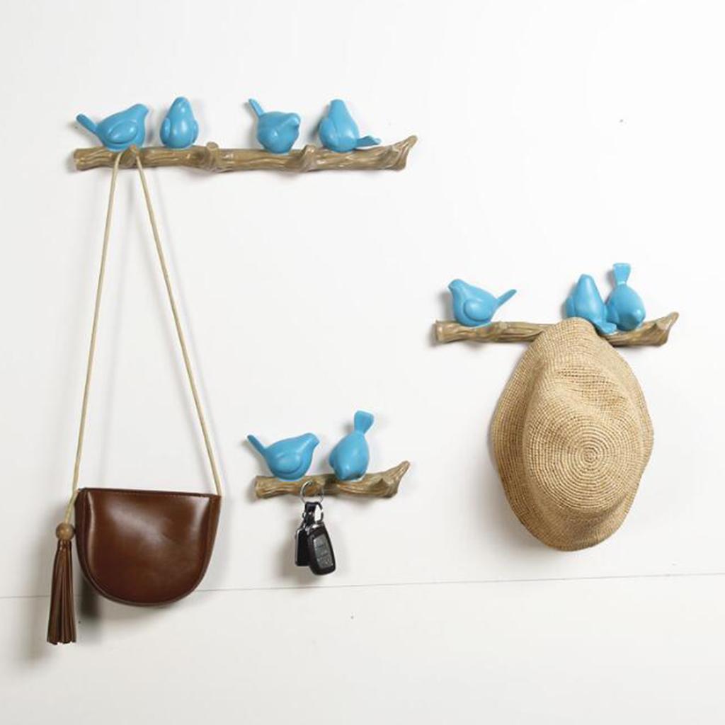 Resin Wall Mounted Hanging Hook Realistic Birds Shape Wall Decor 4 Black