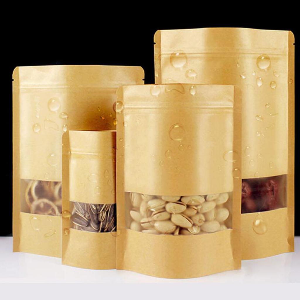 Resealable Stand Up Kraft Paper for Food Seal with Clear Window 14x20+4cm