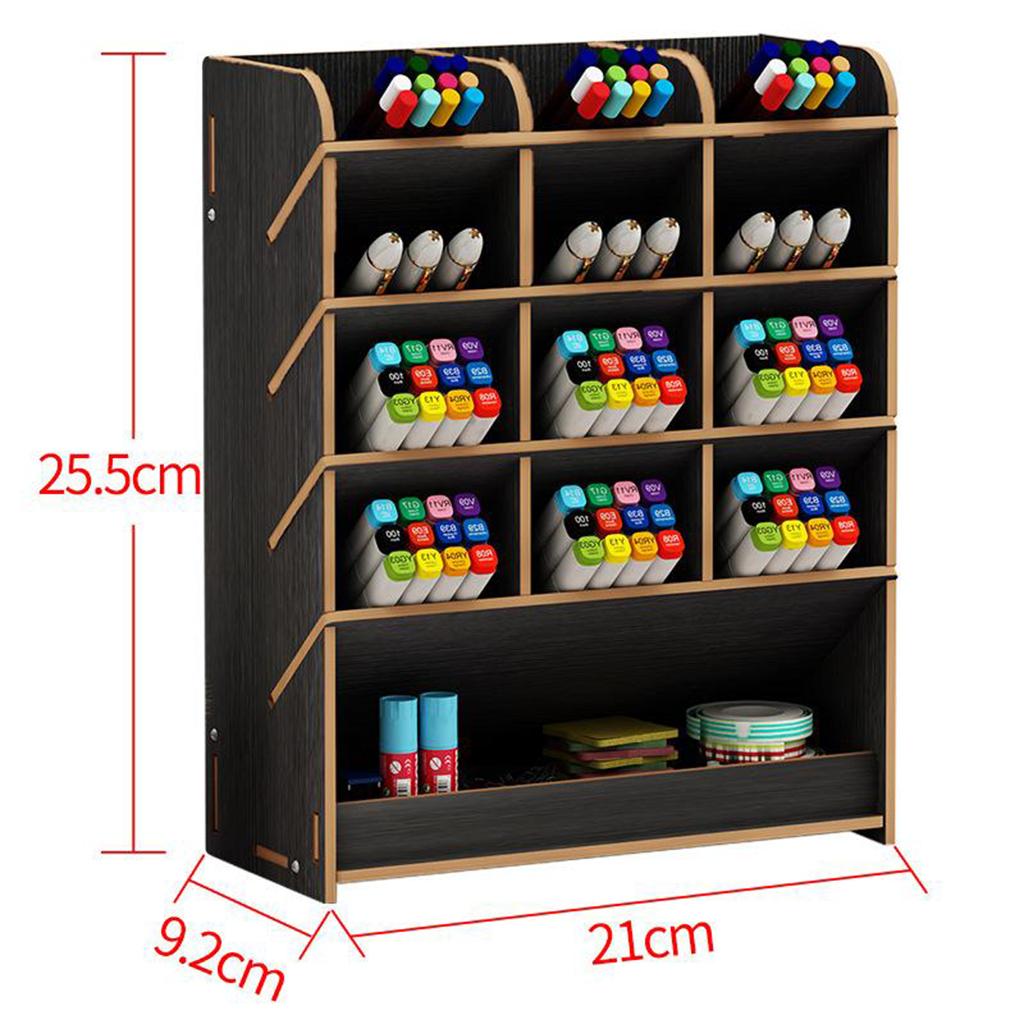 Office Desk Drawer Organizer Wooden Pen Holder Stationary Rack Black