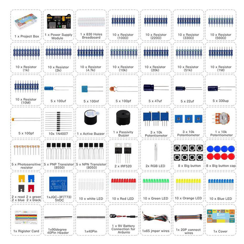Electronics Component &Power Supply Module,Jumper Wire,830 Breadboard