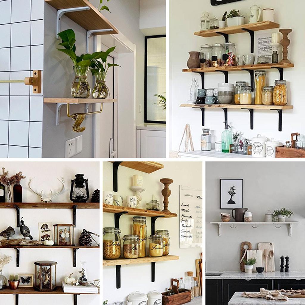 3xHeavy Duty Shelf Bracket Wall Hanging Shelve L Shaped Brackets Black 4Inch
