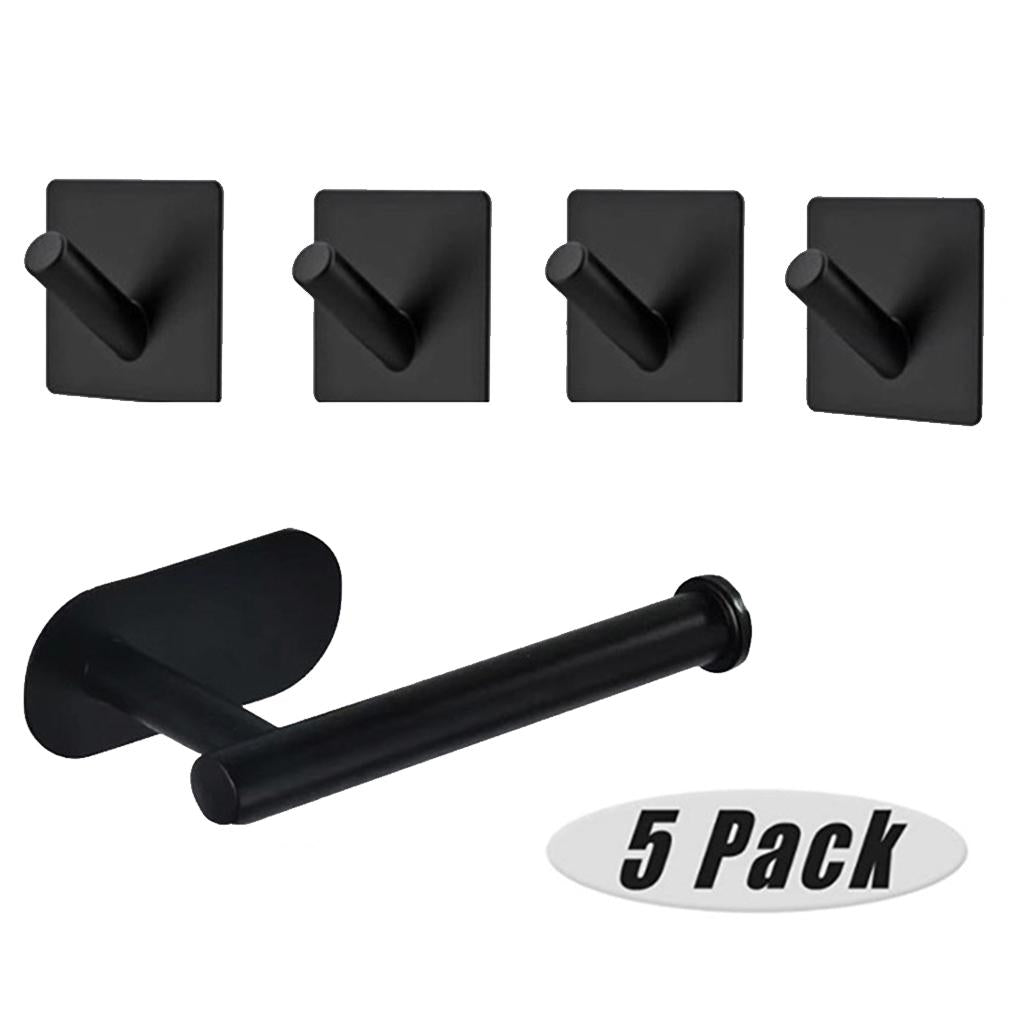 5 Pack Self Adhesive Paper Holder Stainless Steel Towel Hook Oblique Hook