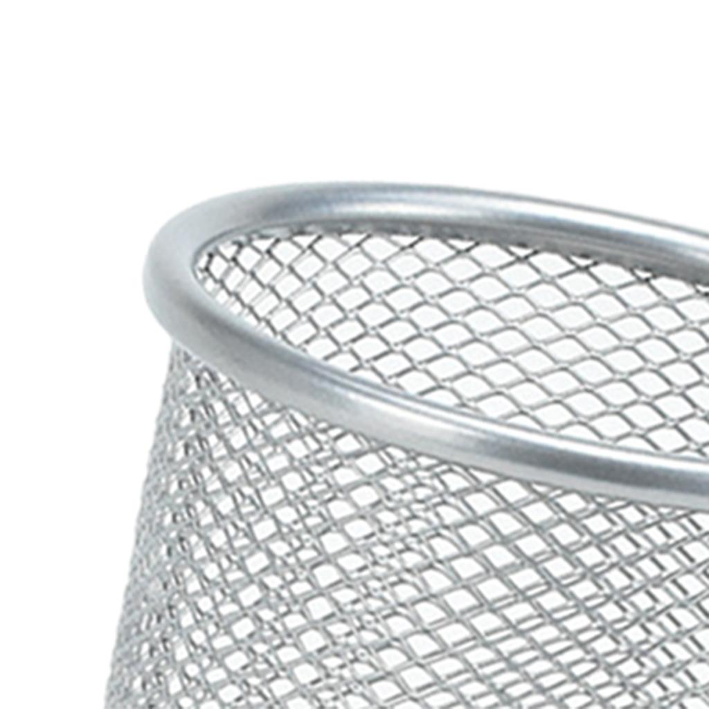 Office Metal Mesh Desk Organizer Pen Holder Sundries Container Home Supplies Round Silver
