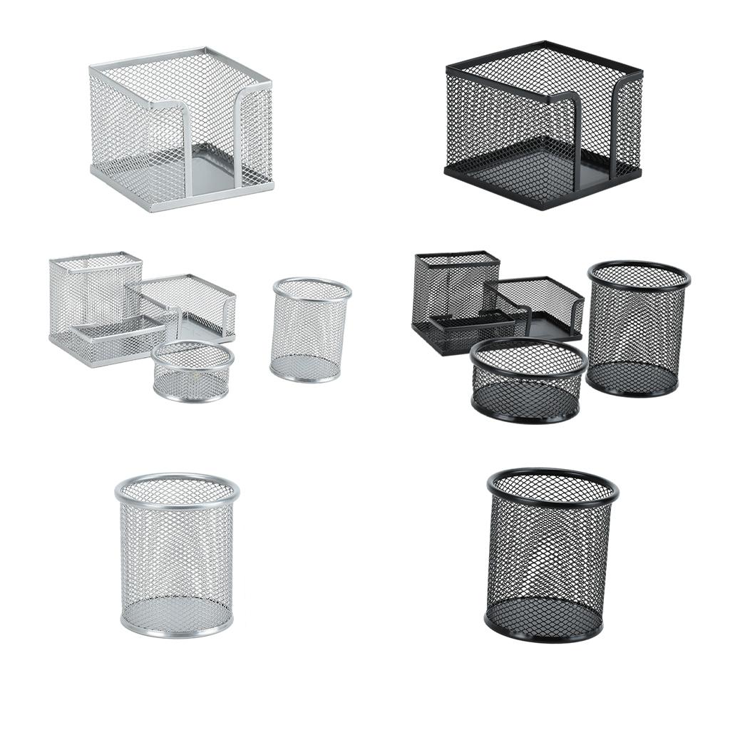 Office Metal Mesh Desk Organizer Pen Holder Sundries Container Home Supplies Round Silver