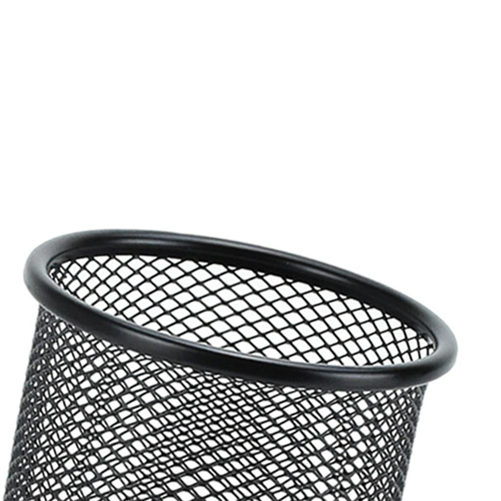 Office Metal Mesh Desk Organizer Pen Holder Sundries Container Home Supplies Round Black