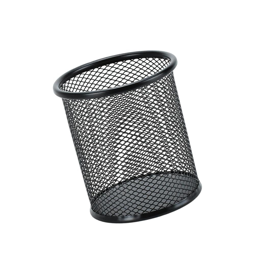 Office Metal Mesh Desk Organizer Pen Holder Sundries Container Home Supplies Round Black