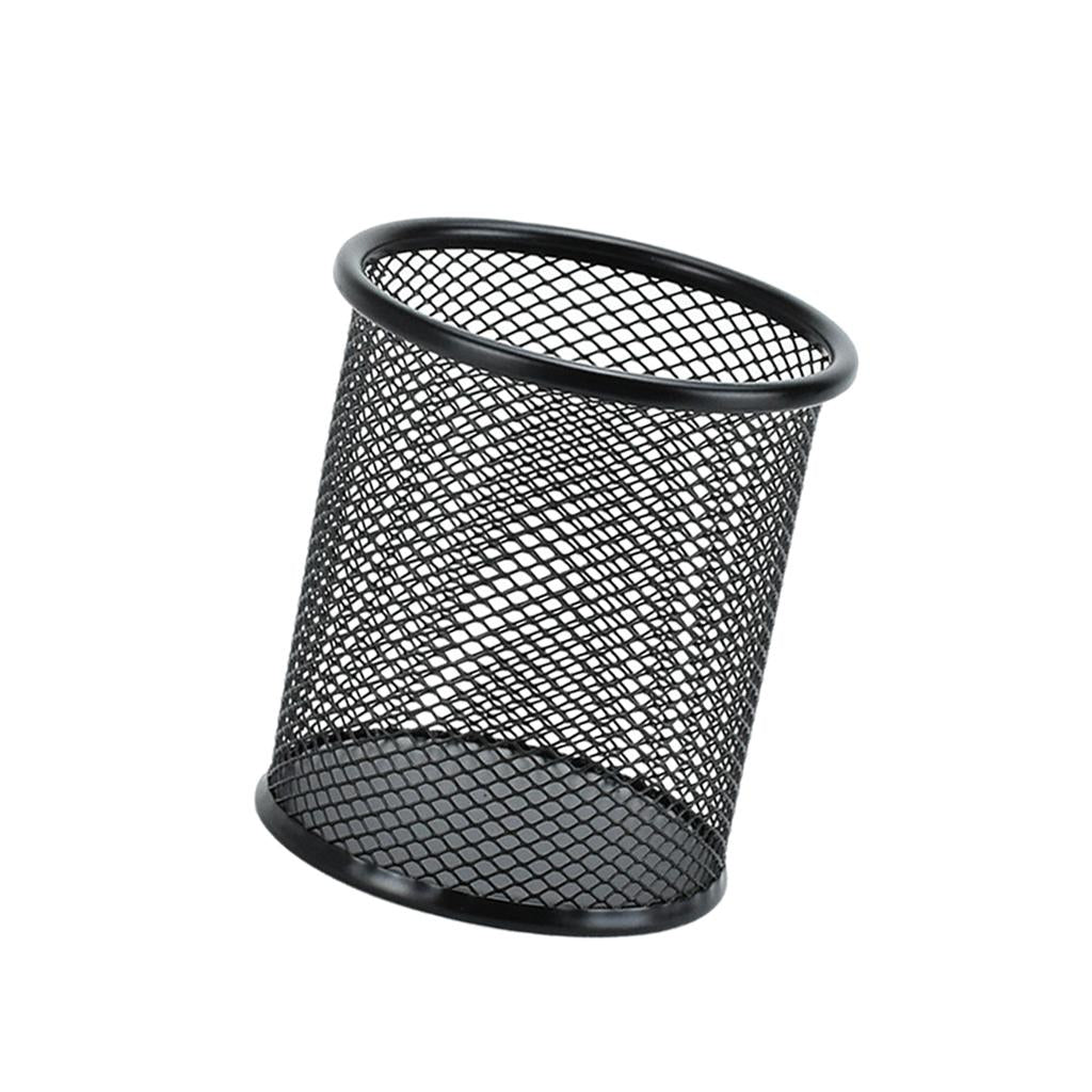 Office Metal Mesh Desk Organizer Pen Holder Sundries Container Home Supplies Round Black