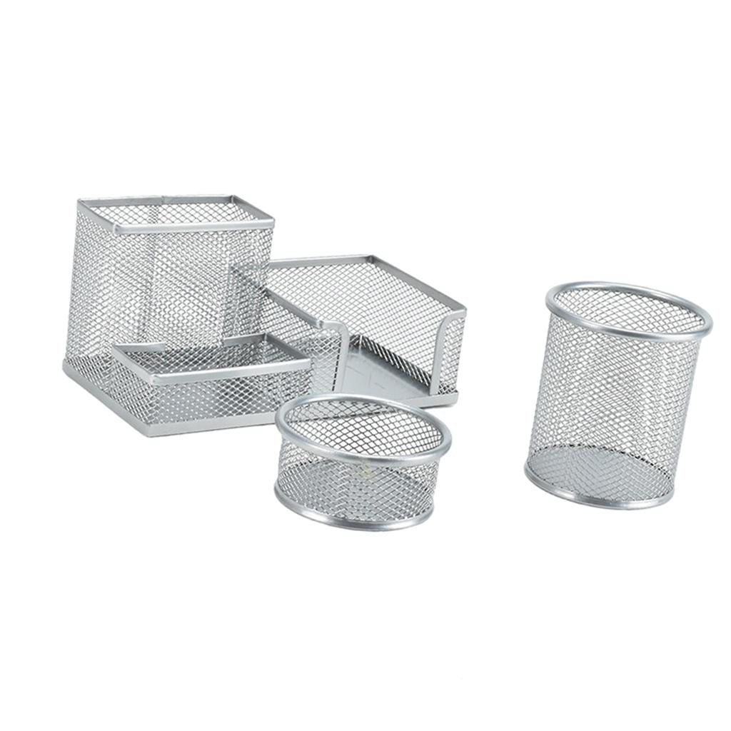Office Metal Mesh Desk Organizer Pen Holder Sundries Container Home Supplies Silver