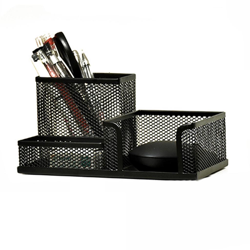 Office Metal Mesh Desk Organizer Pen Holder Sundries Container Home Supplies Black
