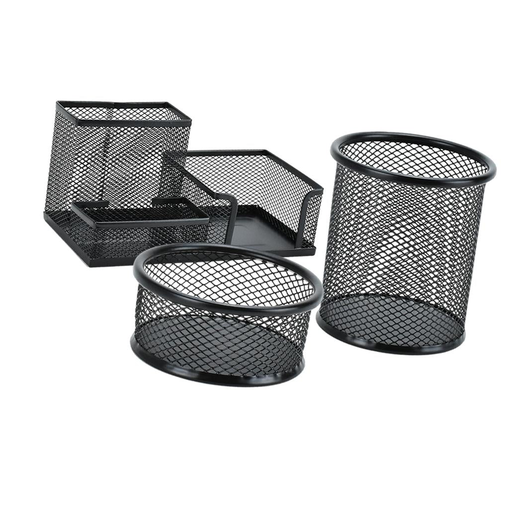 Office Metal Mesh Desk Organizer Pen Holder Sundries Container Home Supplies Black