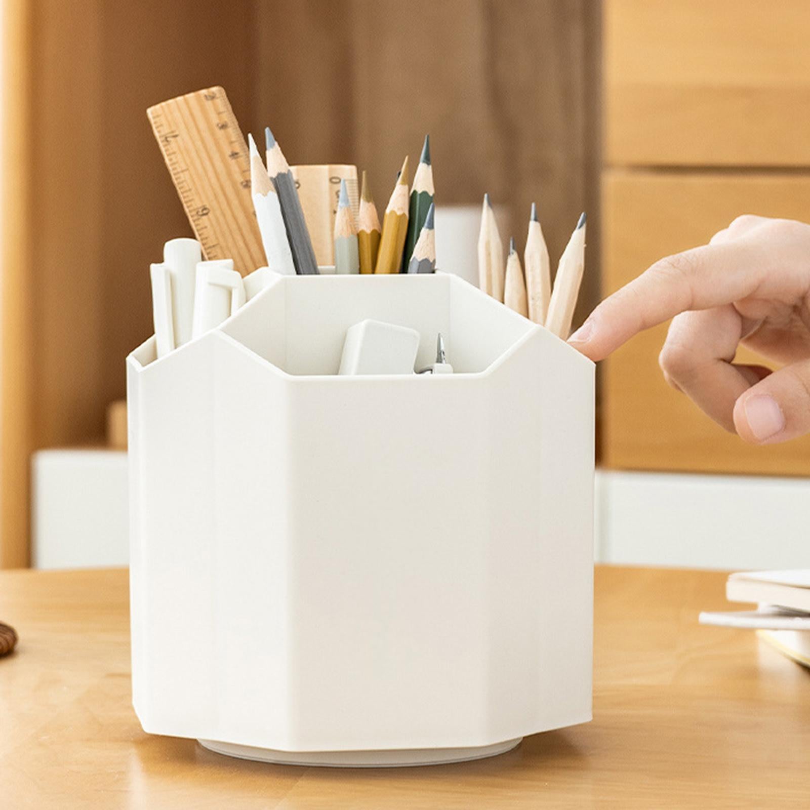 Multifunction Rotated Pen Holder 5 Slot Makeup Brush Spinning Desk Organizer white