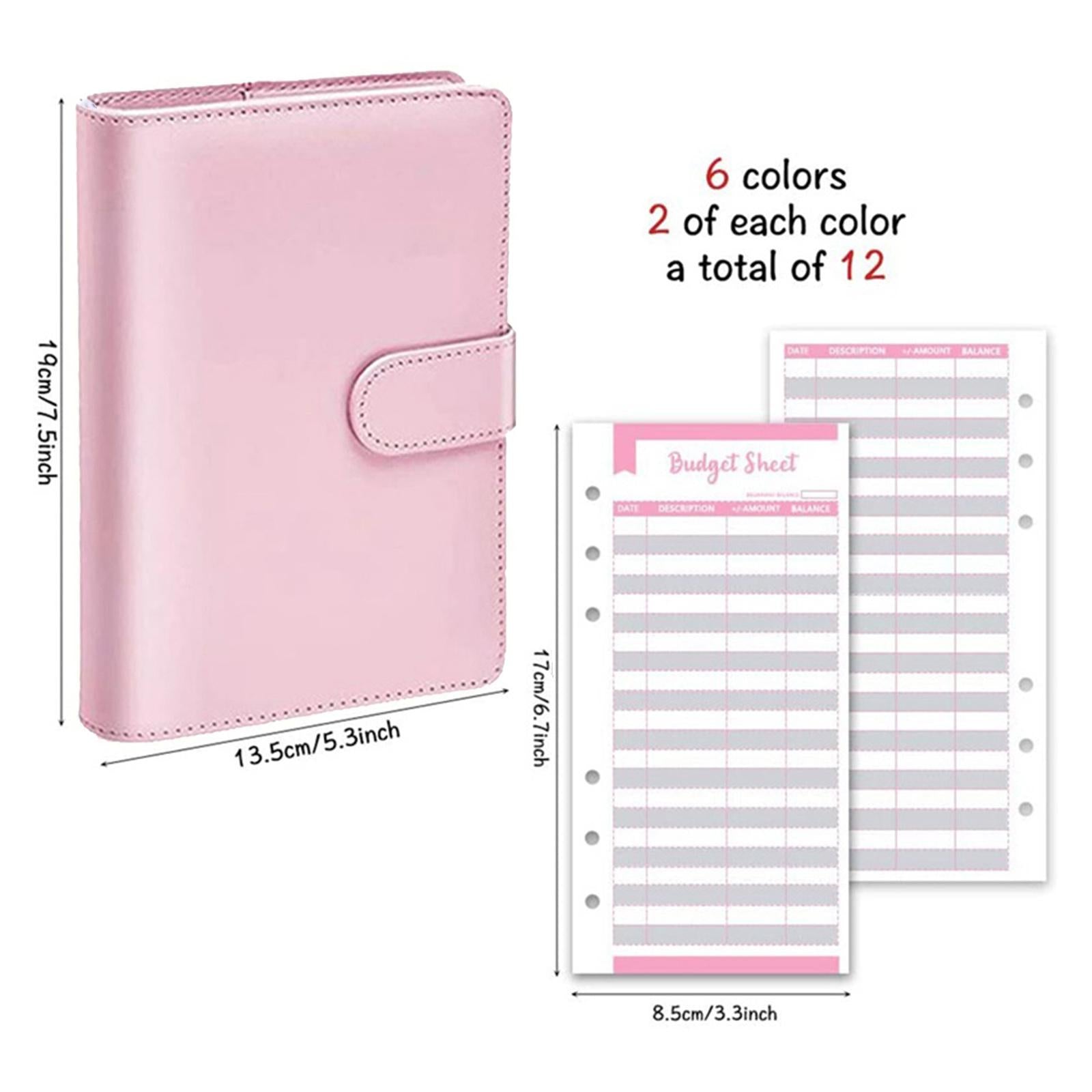 PU Leather Notebook Binder Clear Binder Pockets Budget Envelope Pink