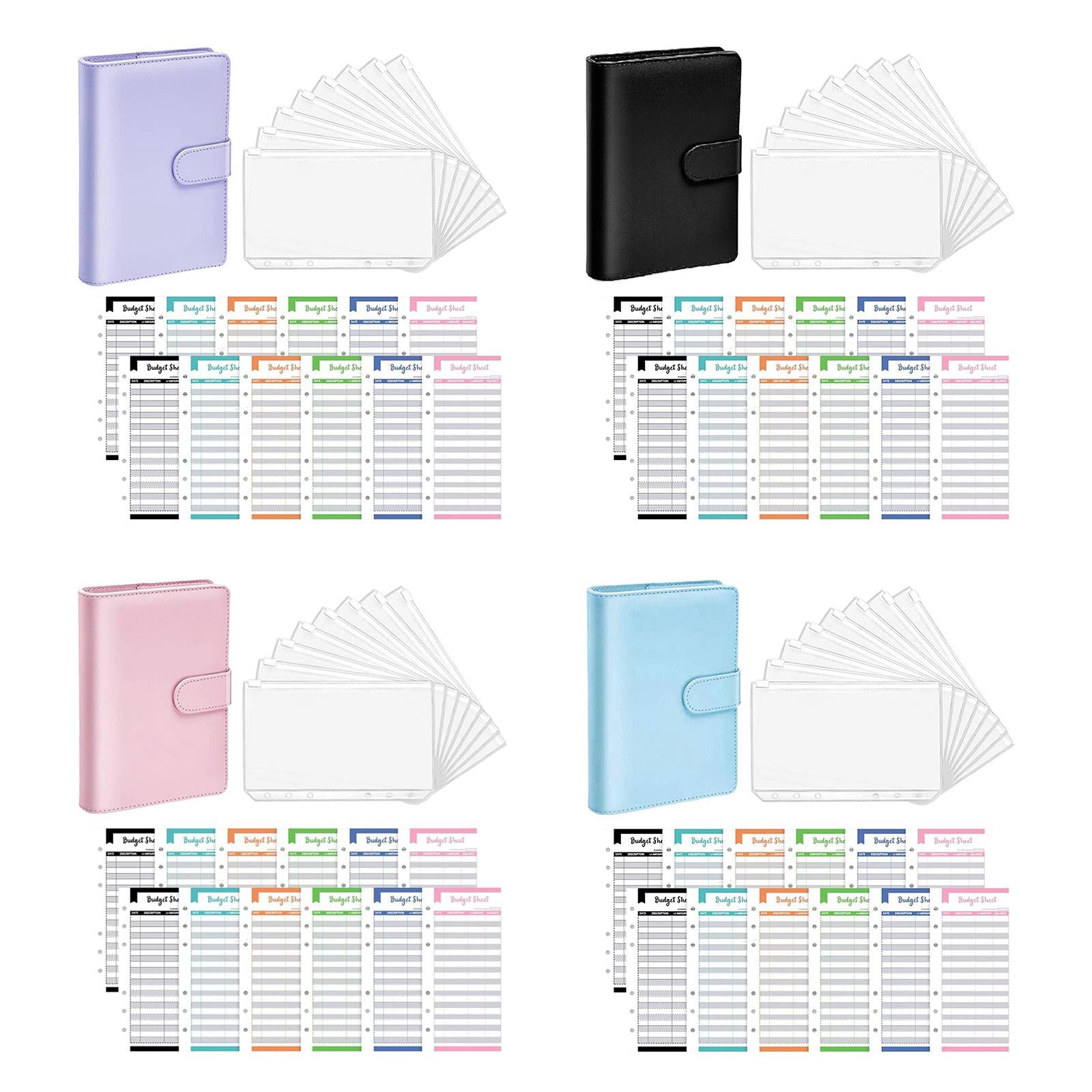 PU Leather Notebook Binder Clear Binder Pockets Budget Envelope Pink