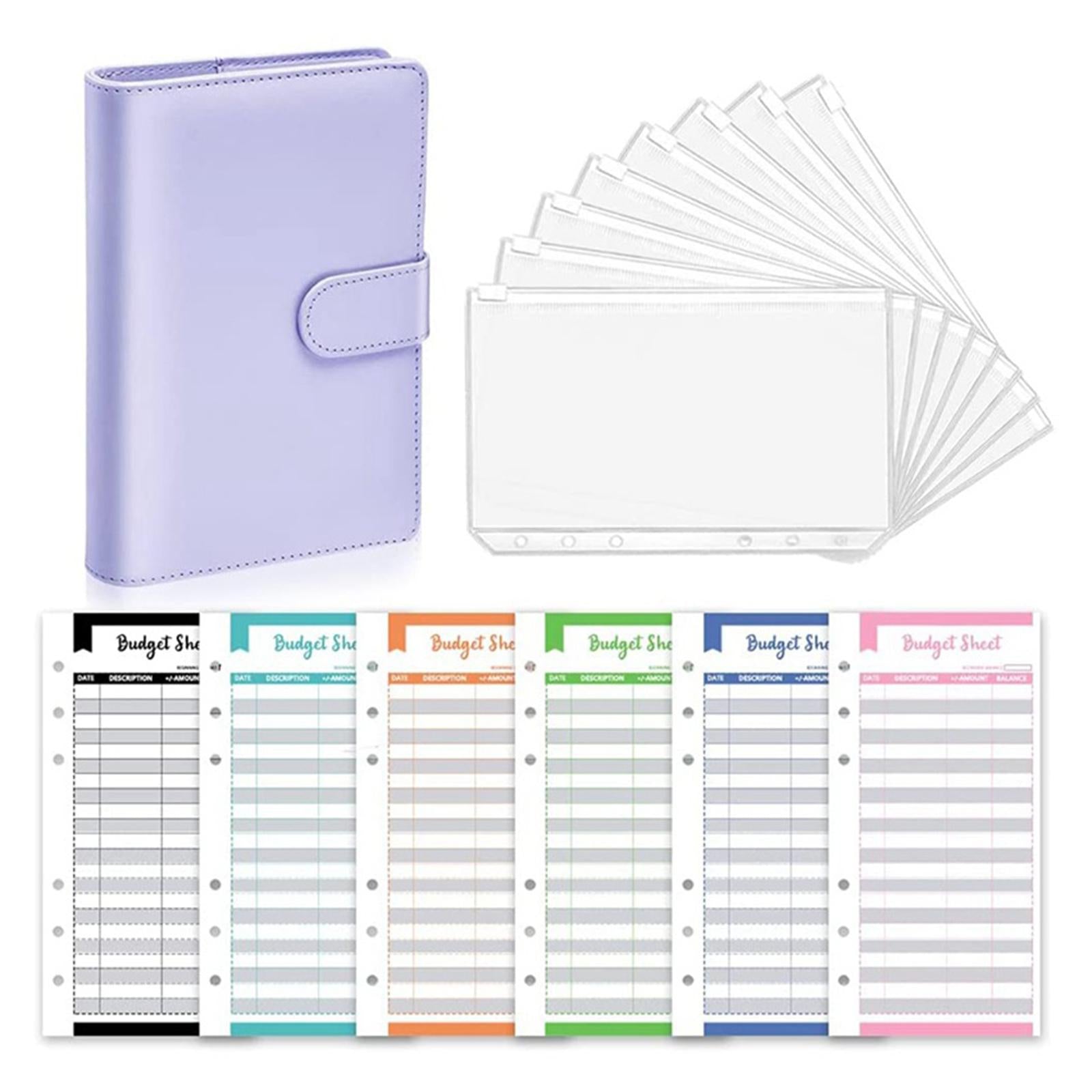 PU Leather Notebook Binder Clear Binder Pockets Budget Envelope Purple