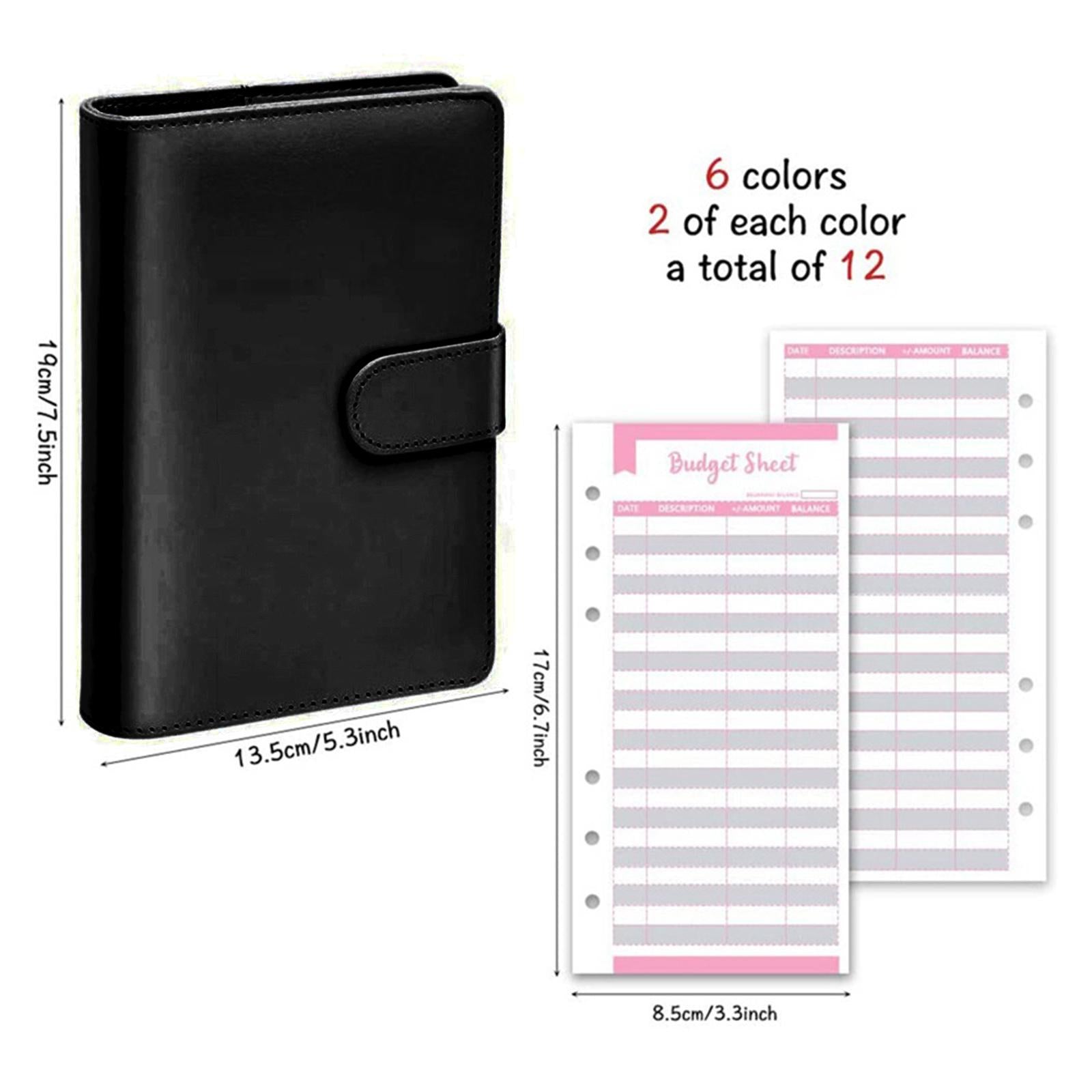 PU Leather Notebook Binder Clear Binder Pockets Budget Envelope Black