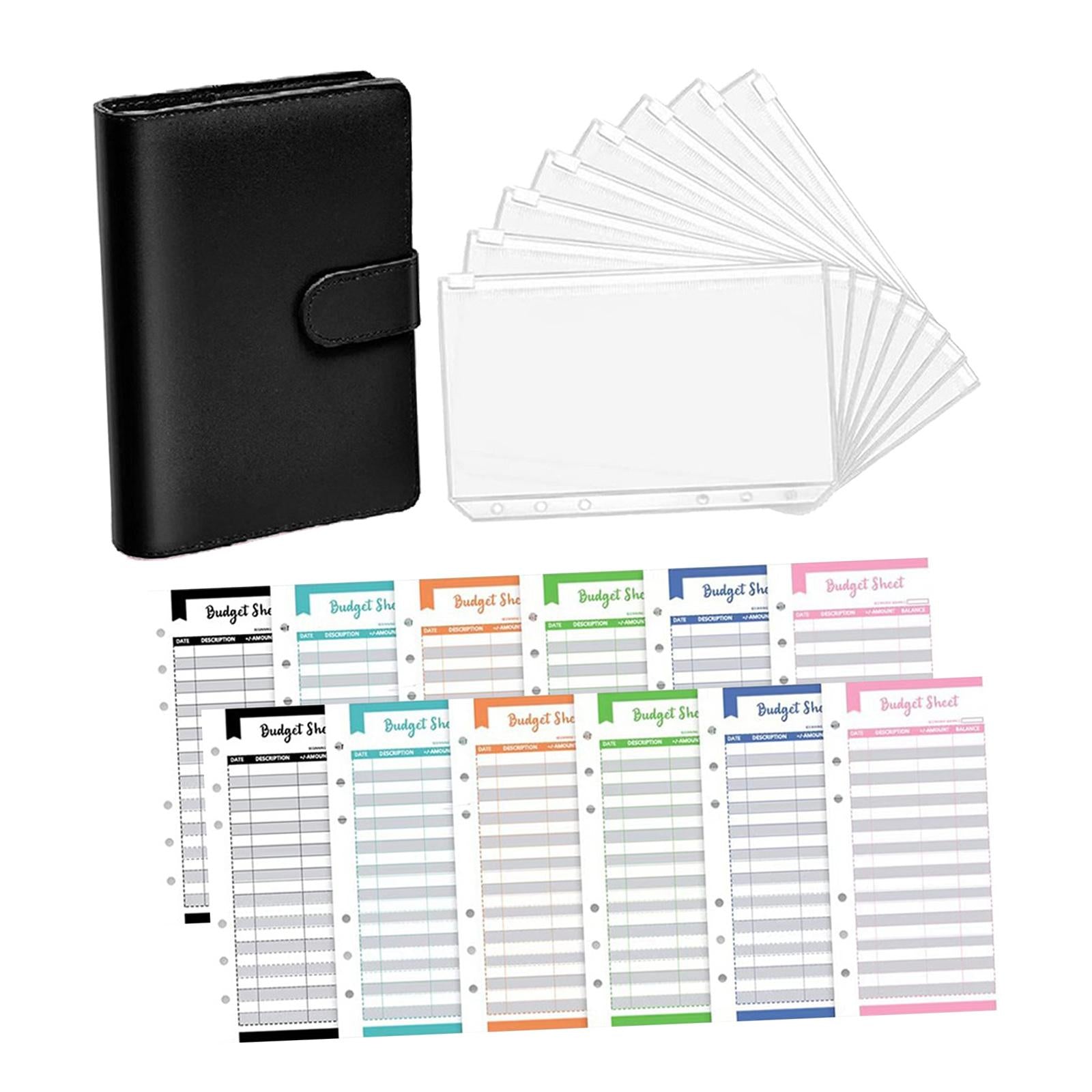 PU Leather Notebook Binder Clear Binder Pockets Budget Envelope Black