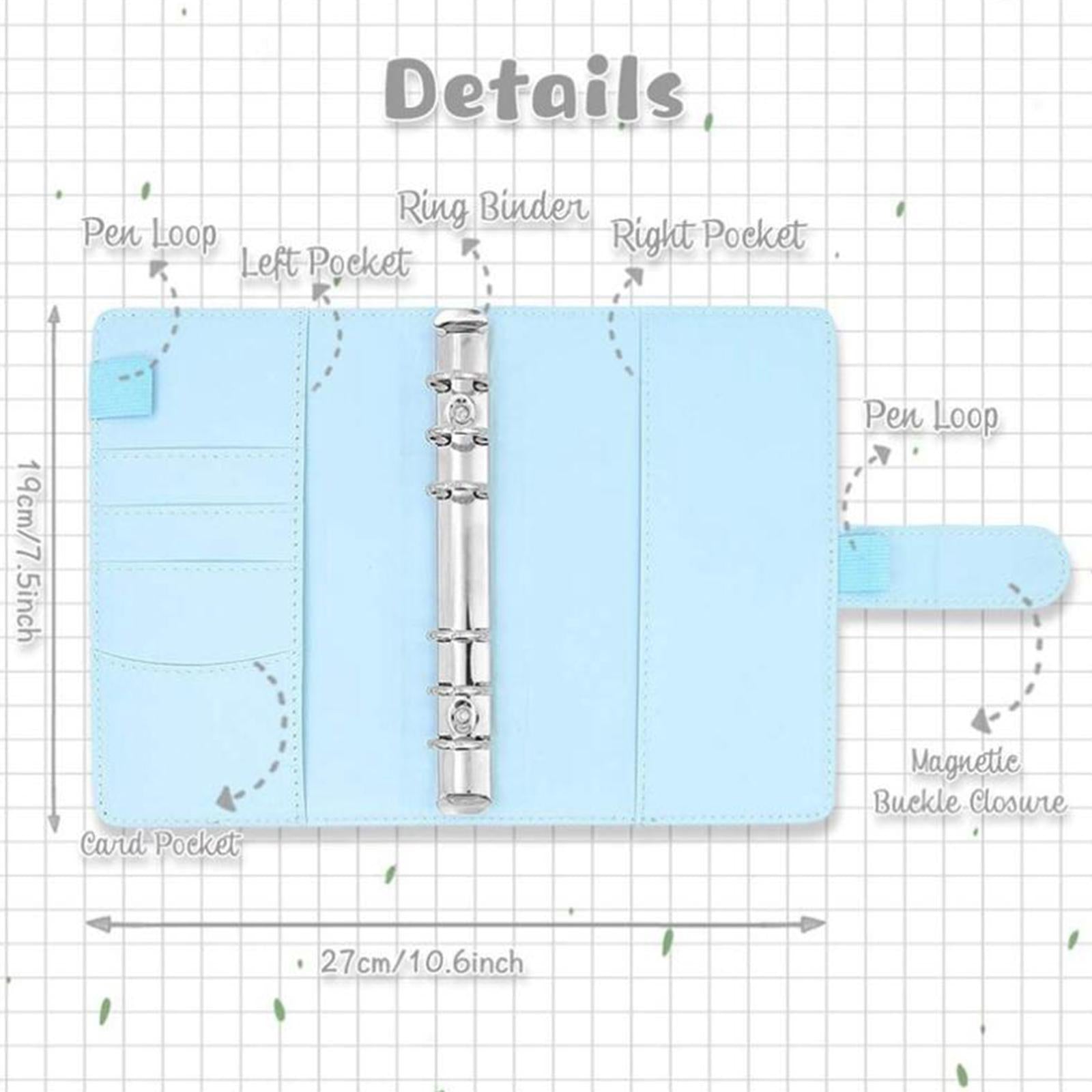 PU Leather Notebook Binder Clear Binder Pockets Budget Envelope Blue