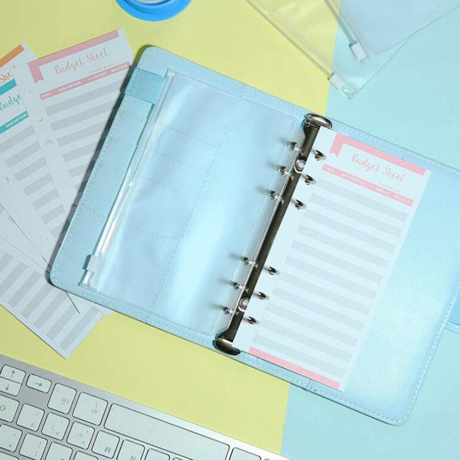 PU Leather Notebook Binder Clear Binder Pockets Budget Envelope Blue