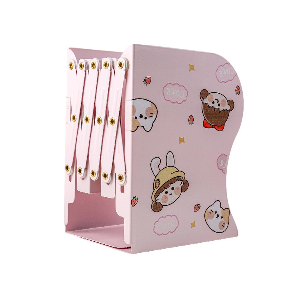 Retractable Bookend Desktop Book Holder Organizer Stand for Office XL Pink