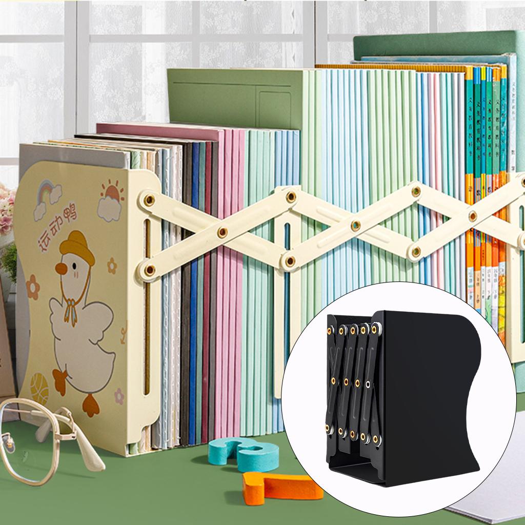 Retractable Bookend Desktop Book Holder Organizer Stand for Office XL Black
