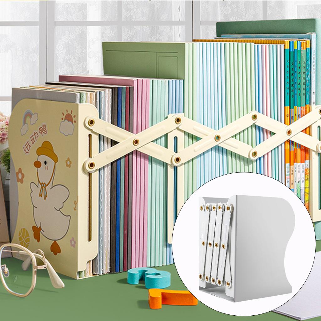 Retractable Bookend Desktop Book Holder Organizer Stand for Office XL White