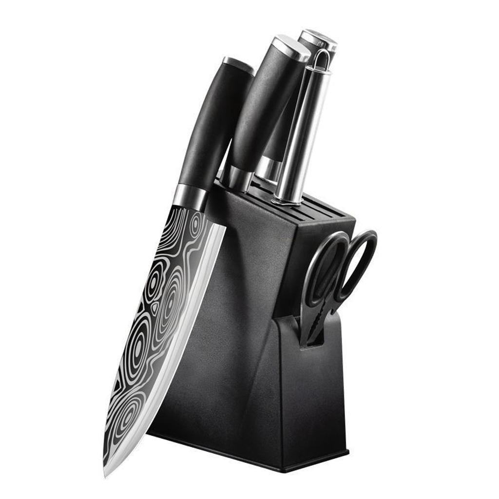Knife Set with Block Damascus Pattern with Sharpener Cleaver for Kitchen