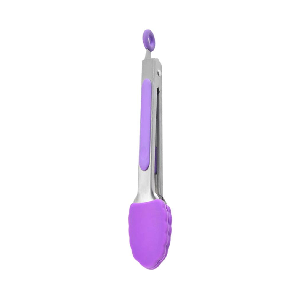Kitchen Tongs with Silicone Tips Food BBQ Cooking Utensil 7 inch Purple