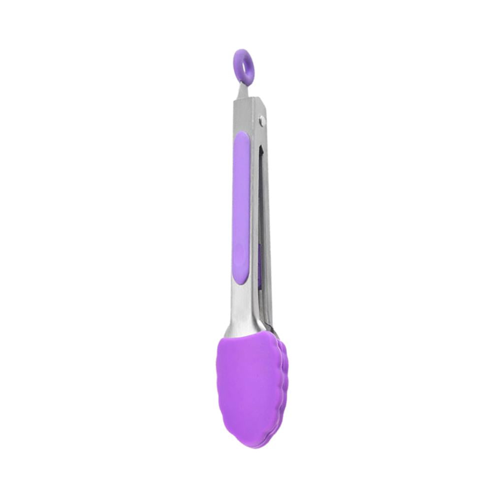 Kitchen Tongs with Silicone Tips Food BBQ Cooking Utensil 7 inch Purple