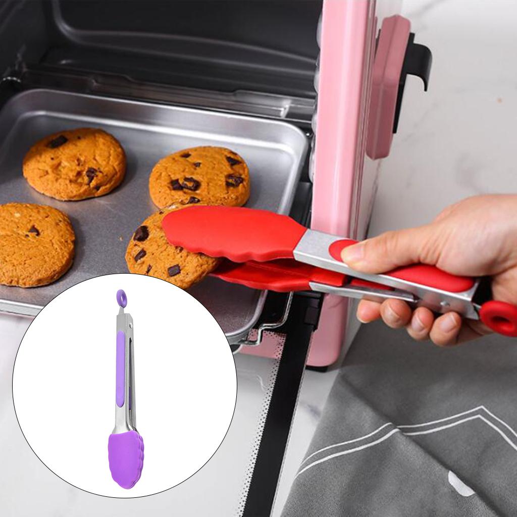 Kitchen Tongs with Silicone Tips Food BBQ Cooking Utensil 7 inch Purple