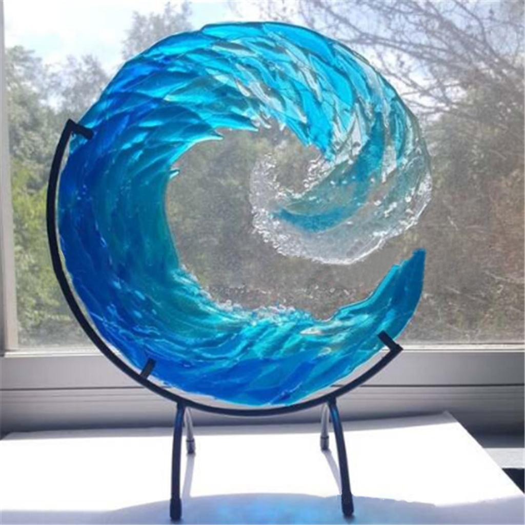 Ocean Wave Sculpture Creative Gradient with Stand Figurine Desktop 20x20cm