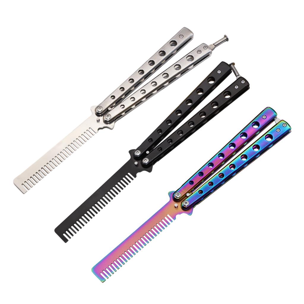 Foldable Beginner Butterfly Knife Practice Knife Combs Training Knife Silver