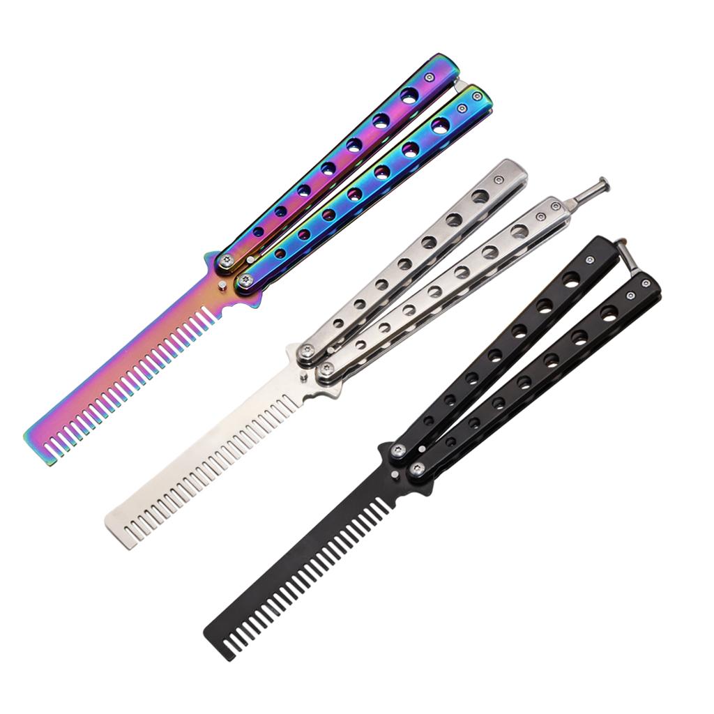Foldable Beginner Butterfly Knife Practice Knife Combs Training Knife Silver