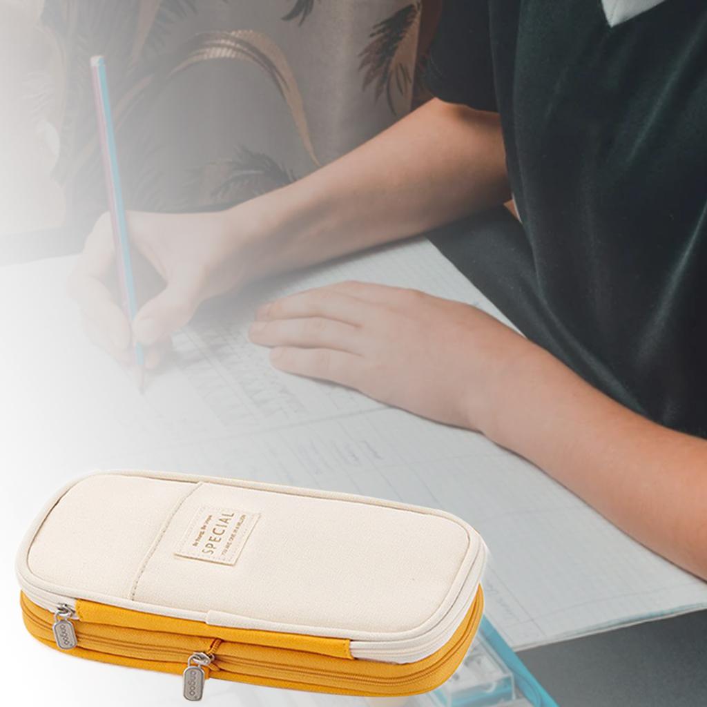 Classic Pocket Pen Pencil Case Stationery Bag for Students Yellow Beige