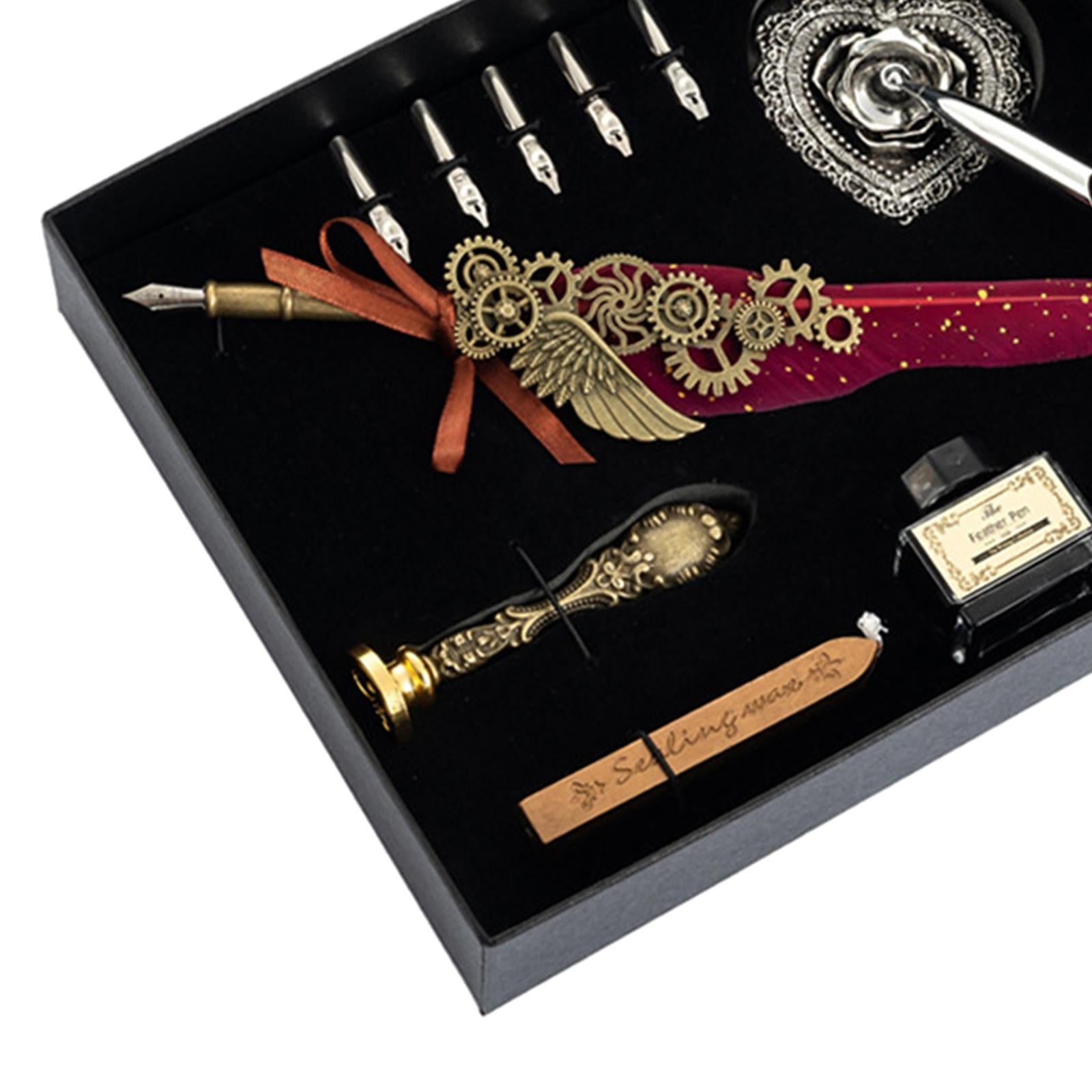 Calligraphy Pen Set Feather Pen Set for Beginners Writing Birthday Gift Wine Red