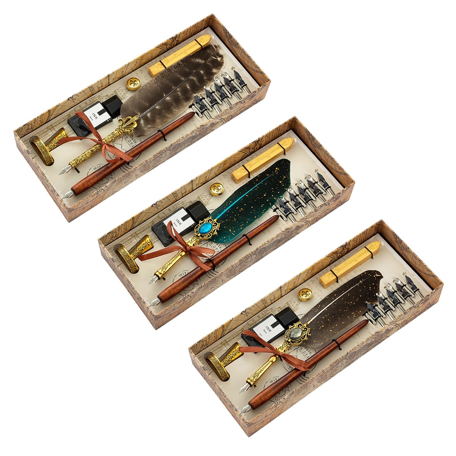 Dip Feather Pen Set Quill Pen for Antique Calligraphy Brown