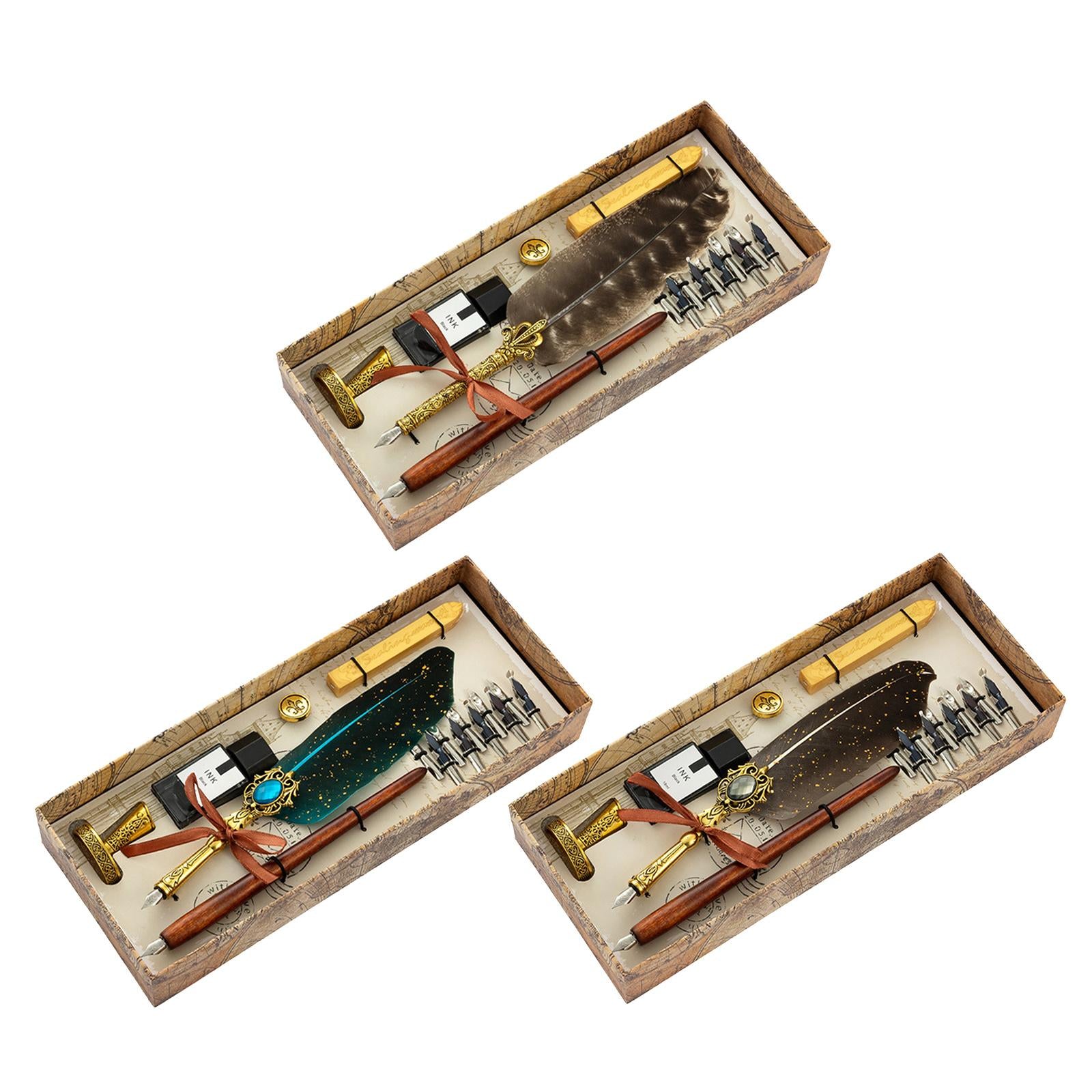 Dip Feather Pen Set Quill Pen for Antique Calligraphy Brown
