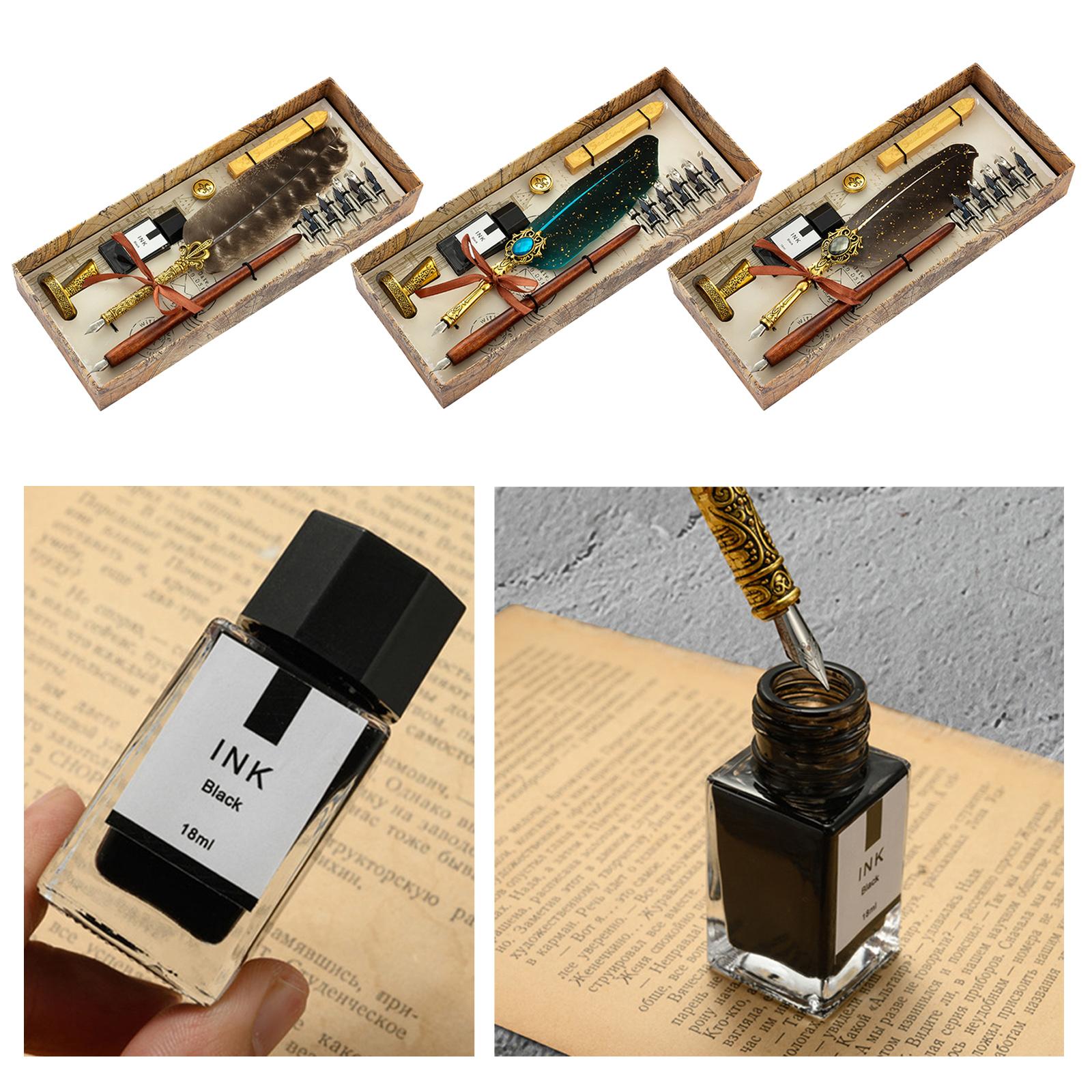 Dip Feather Pen Set Quill Pen for Antique Calligraphy Brown
