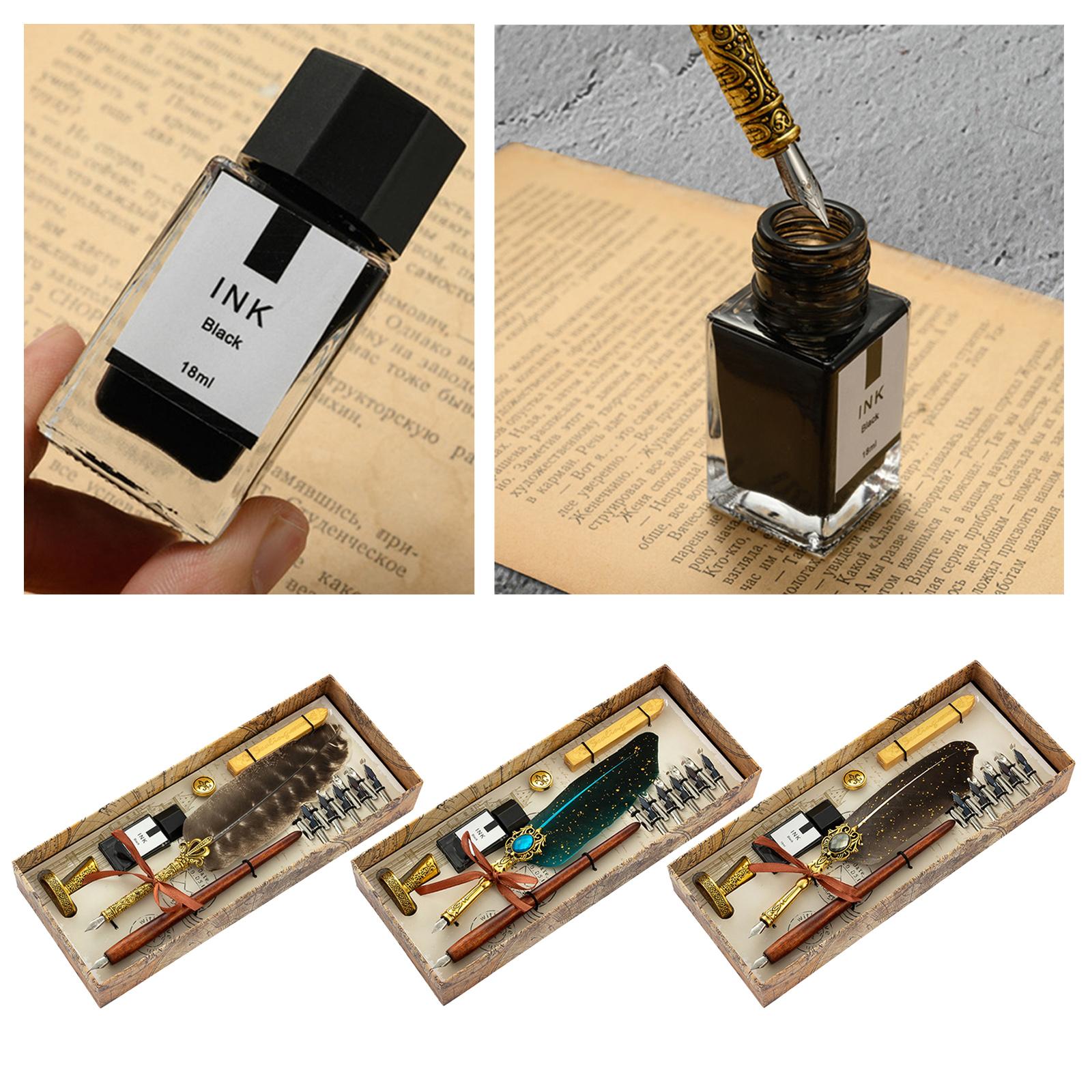 Dip Feather Pen Set Quill Pen for Antique Calligraphy Brown