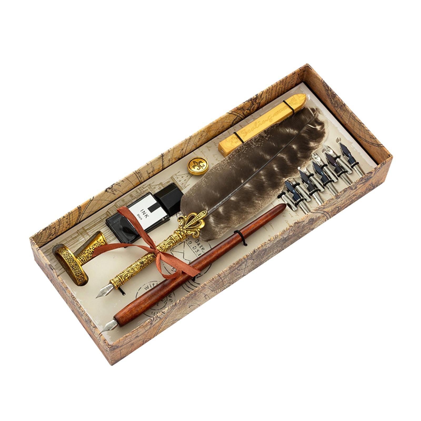 Dip Feather Pen Set Quill Pen for Antique Calligraphy Brown