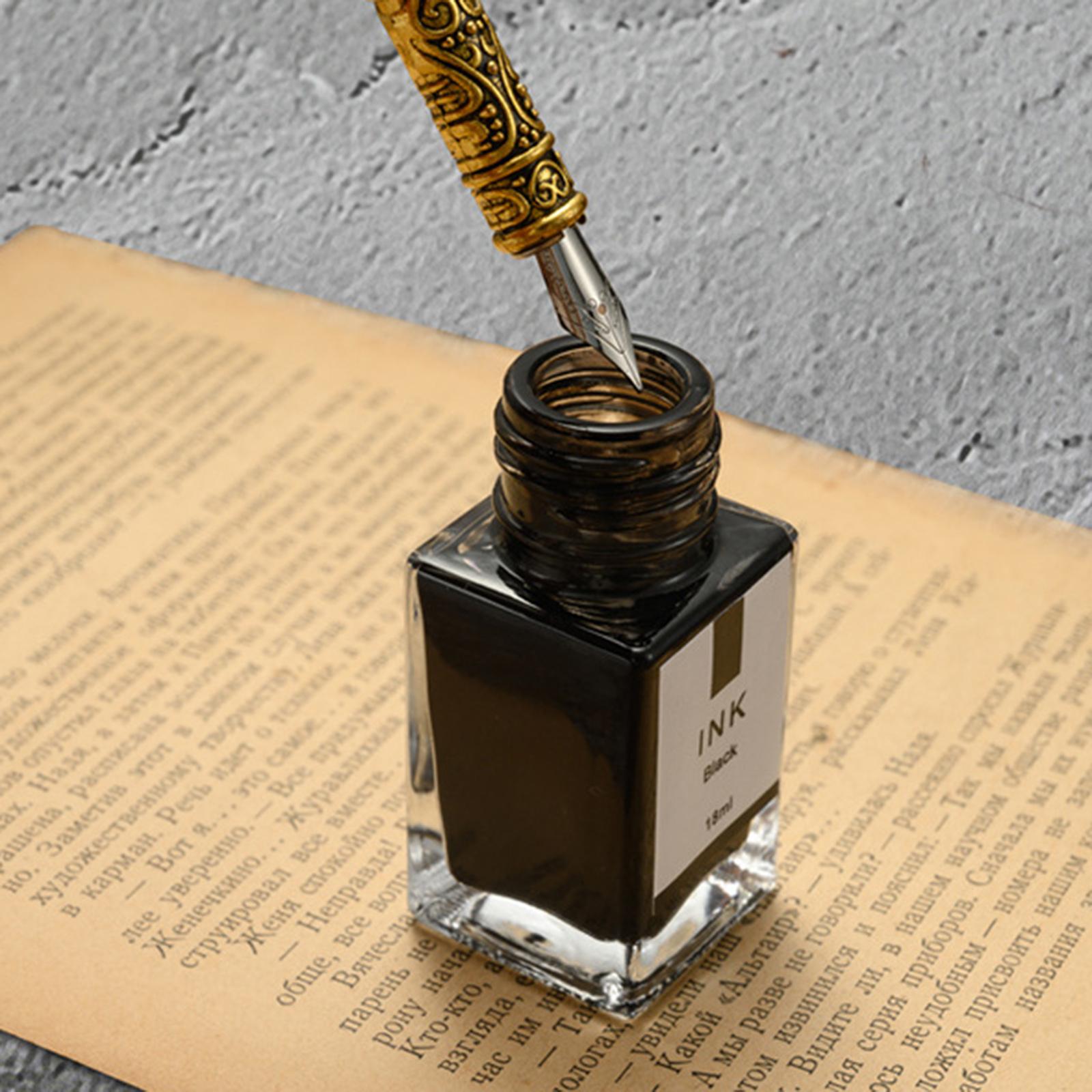 Dip Feather Pen Set Quill Pen for Antique Calligraphy Golden Gray