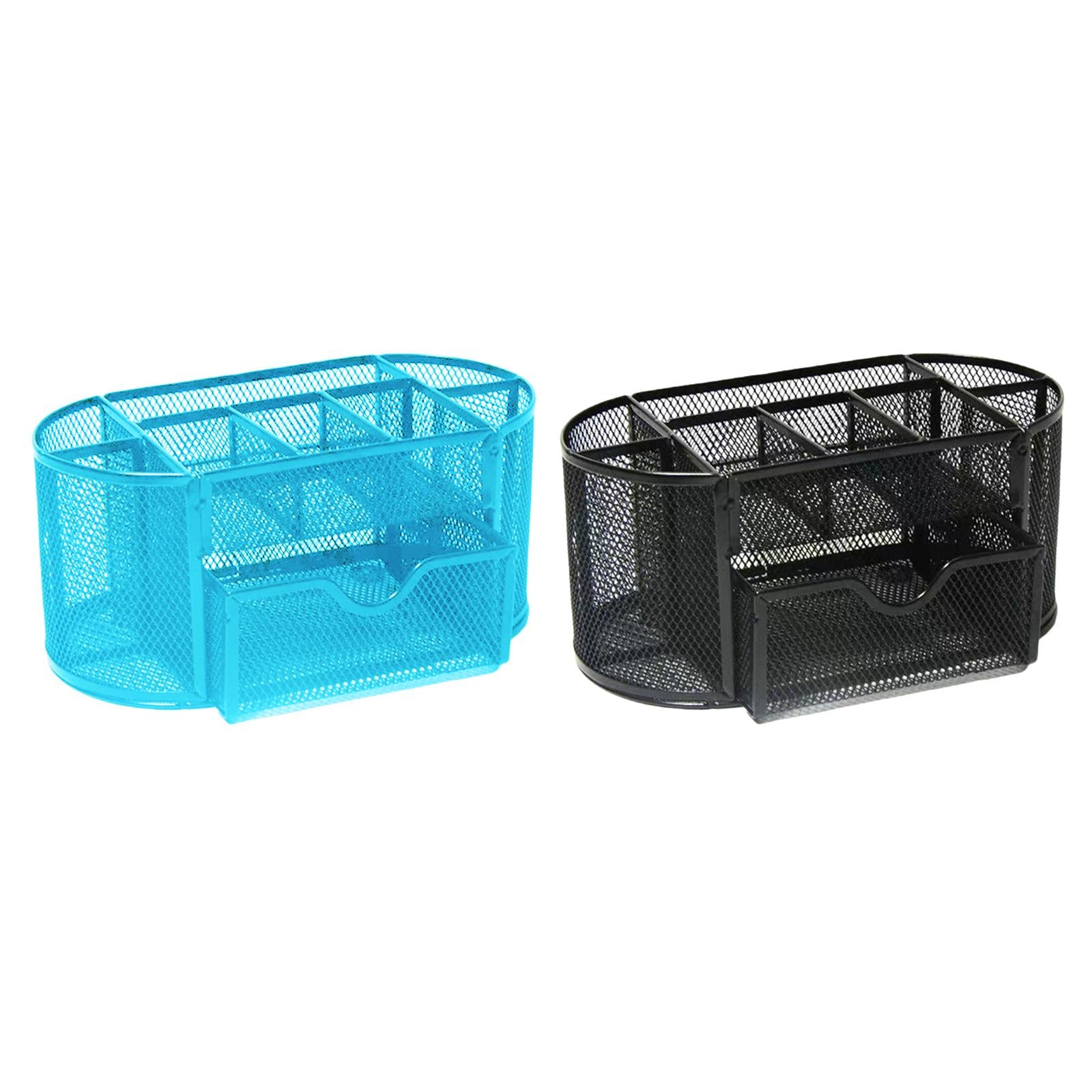 Metal Mesh Desk Organizer Set Desktop Supply Pen Holder Hutch Storage Table Blue