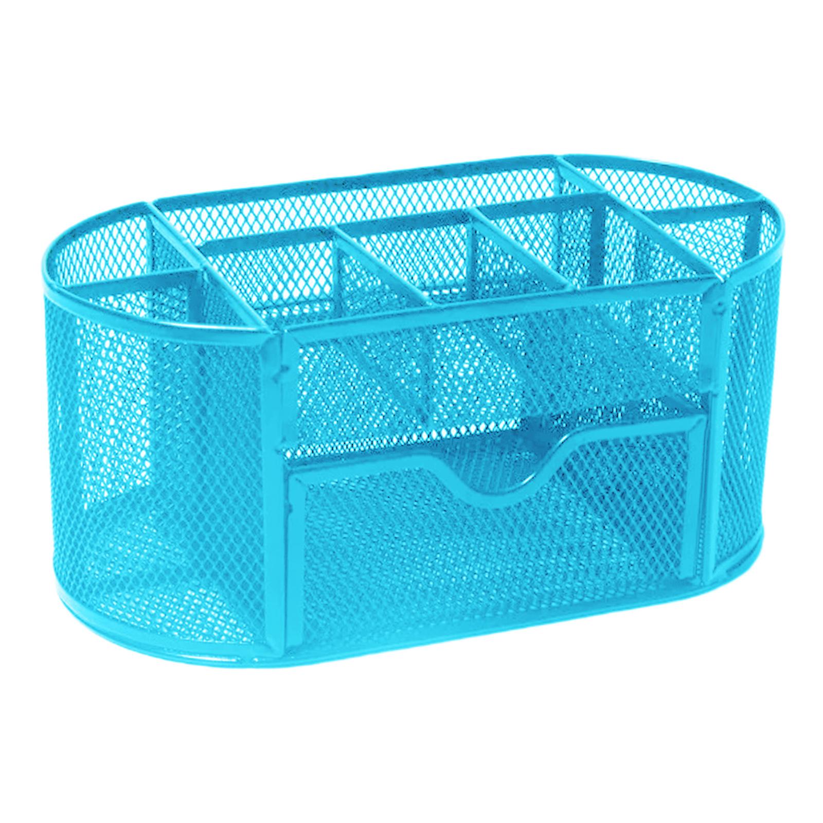 Metal Mesh Desk Organizer Set Desktop Supply Pen Holder Hutch Storage Table Blue