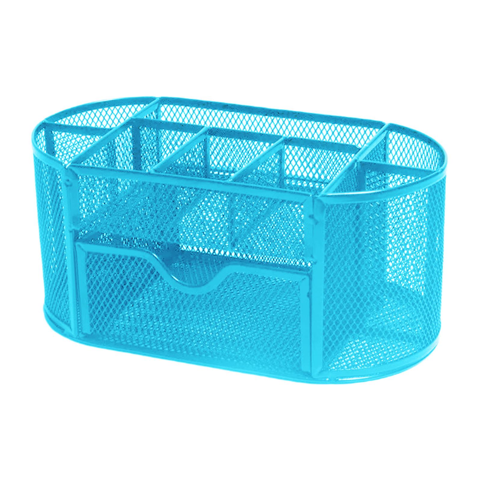 Metal Mesh Desk Organizer Set Desktop Supply Pen Holder Hutch Storage Table Blue